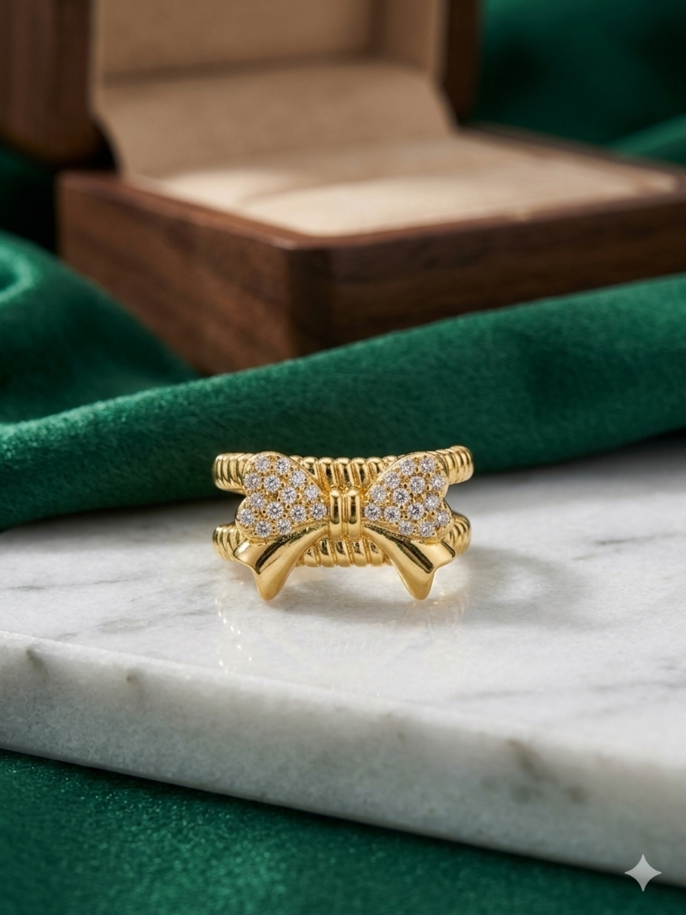 Gold Bow Pavé Ring - Women's Jewelry